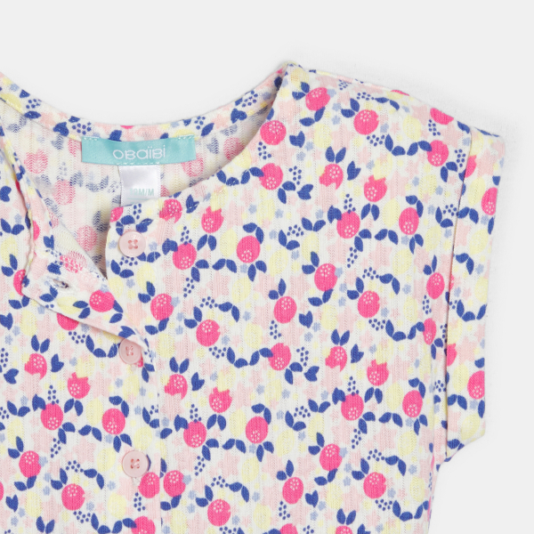 بذلة من نسيج فاخر بطبعة الفواكه باللون الوردي للفتيات الصغيرات